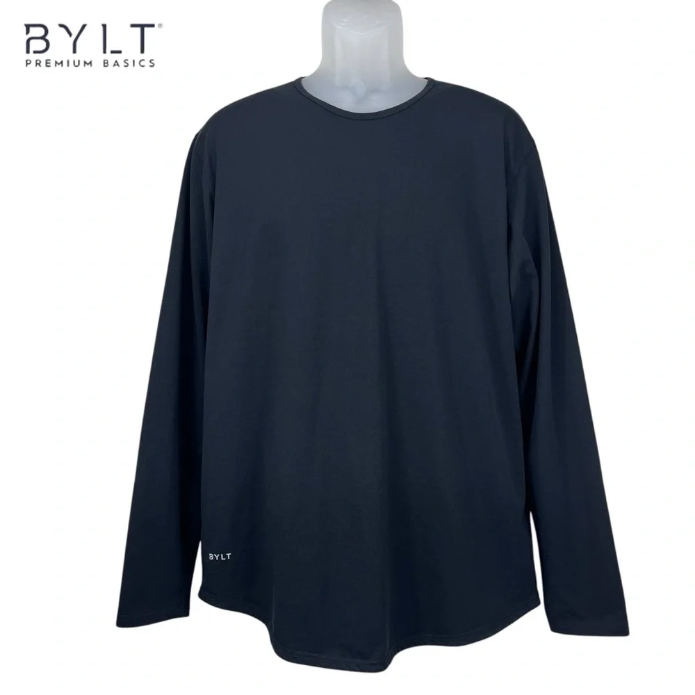 BYLT Premium Basics Men Large Black Drop Cut Lux Long Sleeve Round Neck Shirt